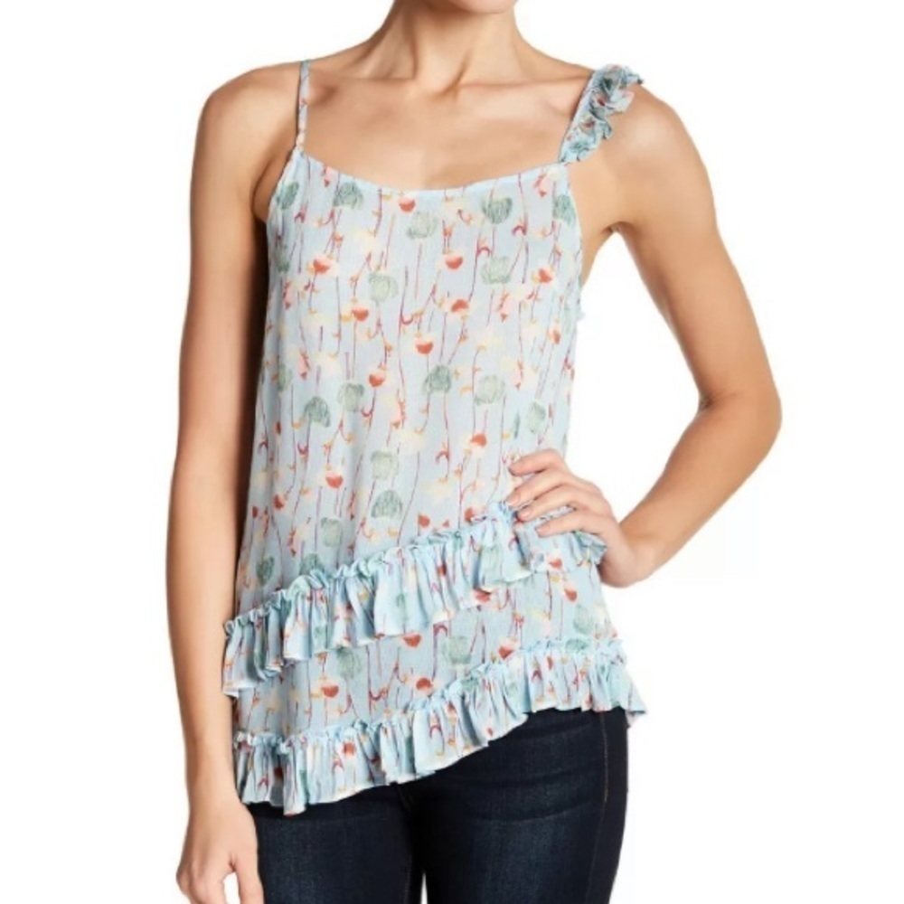 Ro & De Asymmetric Ruffled Cami Tank Top Blue 876